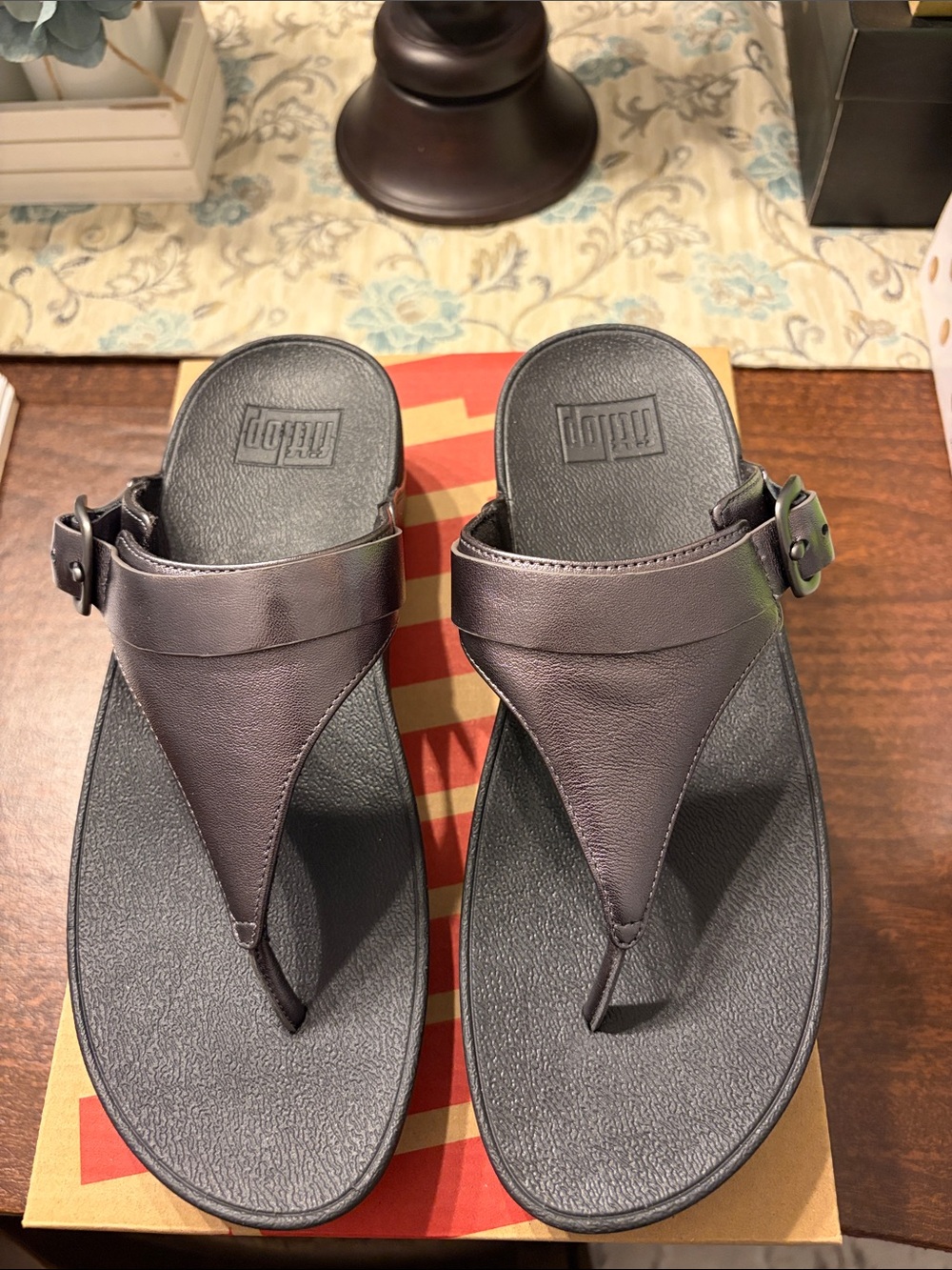 Fitflop pewter Leather Thong Sandals with Buckle